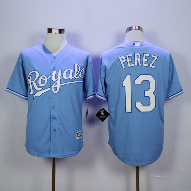 Men Kansas City Royals #13 Perez Light Blue Game MLB Jerseys->kansas city royals->MLB Jersey